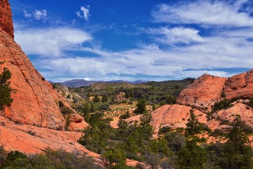 Views from the Lower Sand Cove trail to the Vortex formation, by Snow Canyon State Park in the Red Cliffs National Conservation Area, by Gunlock and St George, Utah, United States. 