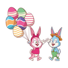 Cute easter bunny happy friends egg ballons