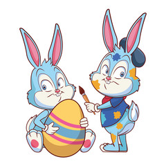 Fototapeta premium Cute easter bunny happy friends artist