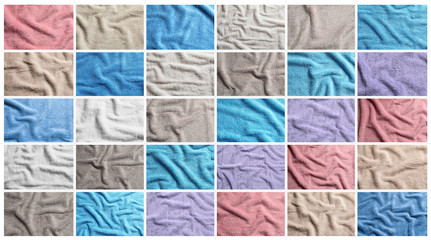 Collage of crumpled soft terry towels as background