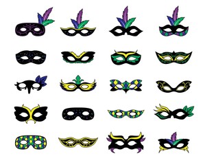 Mardi Gras Various Black Carnival Mask Vector Illustration