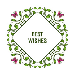 Vector illustration template best wishes with ornate green leafy flower frame