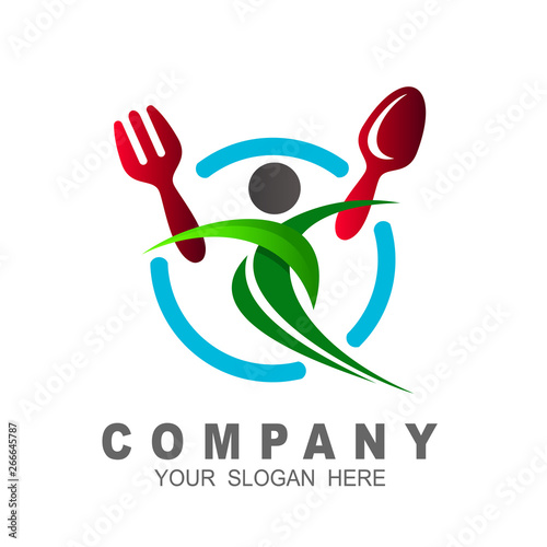 Human With Spoon And Fork Logo Design Food Restaurant Logo Design Leaf Human Circle Spoon Fork And Natural Wall Mural Nur