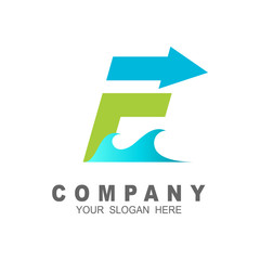 Initial letter e logo with arrow shape. letter e business logo template, wave ans letter e, arrow and line design template