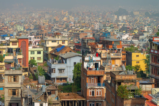 Kathmandu Cityscape Scenery View From Rooftop In A Hotel, Nepal