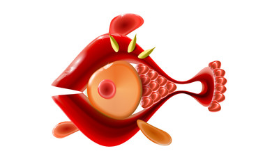 Red little glossy fish. Cartoon funny life illustration of sea animal symbol. Marine stock. Optimized from to be used in banner design, this illustration of a happy cartoon character. Vector Eps 10