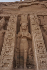 Abu Simbel, Egypt: Detail of carving at the temple of Hathor and Nefertari, (aka the Small Temple) at Abu Simbel, on the western shore of Lake Nasser.