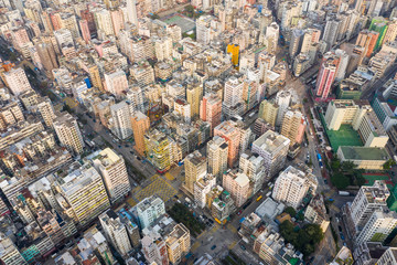 Obraz premium Top down view of Hong Kong urban city