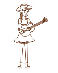 farmer woman with musical instrument