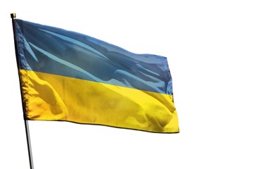 Fluttering Ukraine flag on clear white background isolated.