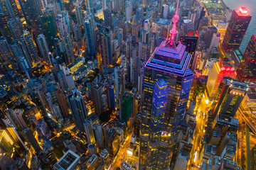 Aerial view of Hong Kong urban city at night