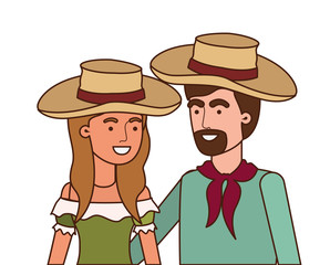 farmers couple talking with straw hat