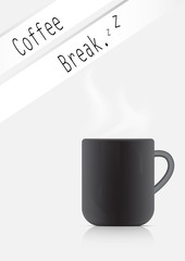 A cup of coffee in realistic vector, illustration.  Hot coffee on grey background.