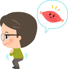 スクワットをする中年男性