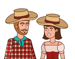 farmers couple talking with straw hat