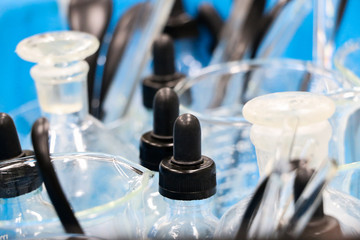 laboratory glassware background in LAB.
