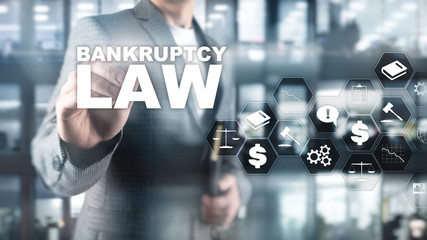 Bankruptcy law concept. Insolvency law. Judicial decision lawyer business concept. Mixed media financial background