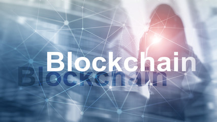 Blockchain technology Concept on server background. Data encryption