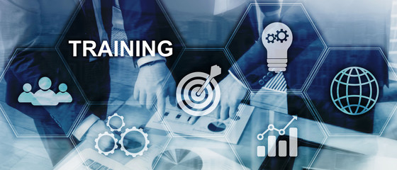 Business training concept. Training Webinar E-learning. Financial technology and communication...
