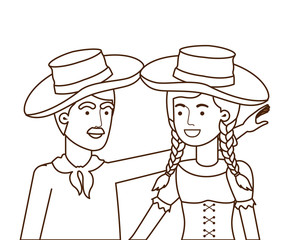 farmers couple talking with straw hat