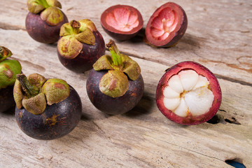 mangosteen on wood table