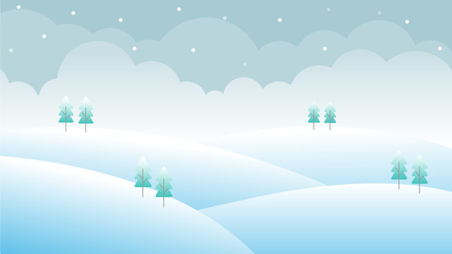 Winter mountain, snow and sky cartoon landscape background, vector illustration.