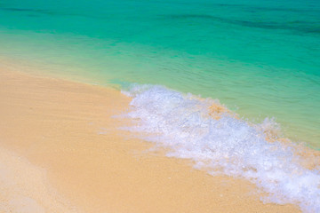 Fototapeta na wymiar Soft beautiful ocean wave on sandy beach 