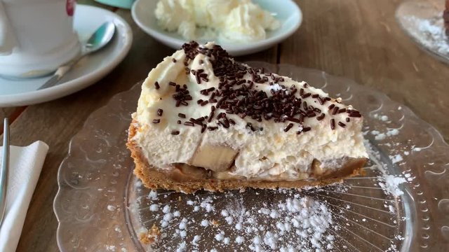 banoffee pie on plate in restaurant