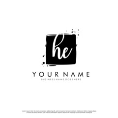 H E HE initial square logo template vector