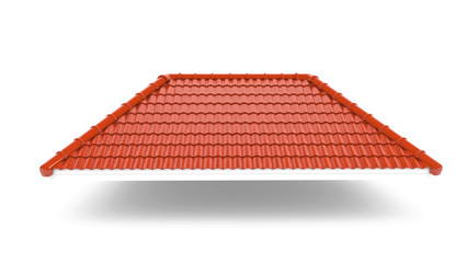 3d roof on the white background. 3d rendering,red roof tile isolated on the white background,Tile with structure on the white background.gable roof - obrazy, fototapety, plakaty