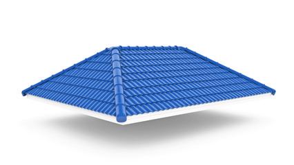3d roof on the white background. 3d rendering,blue roof tile isolated on the white background,Tile with structure on the white background.gable roof