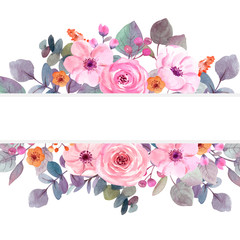 watercolor flowers. floral illustration, Leaf, Botanic composition for wedding or greeting card. branch of flowers - abstraction rosesleaf. collection garden and wild, forest herb, flowers, exotic lea