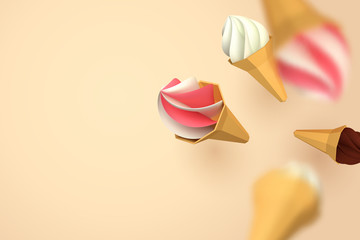 Paper art of falling ice cream with copy space