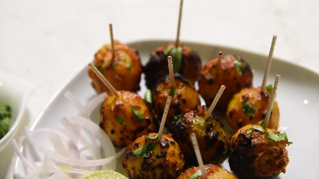 Baby Corn Manchurian with gravy - popular Indo-chinese recipe. selective focus