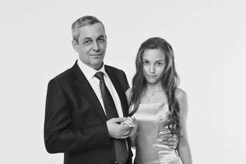 couple in love hugs on white background. man and woman smiling. Valentine's day