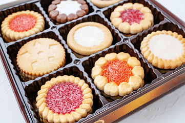 Homemade biscuit biscuits with various fillings. Assorted Close-up.