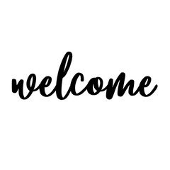 Lettering hello welcome wrote by brush. Hello welcome calligraphy. - Vector