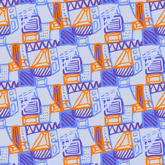 Abstract seamless vector pattern for girls, boys, clothes. Creative background with dots, geometric figures Funny wallpaper for textile and fabric. Fashion style. Colorful bright
