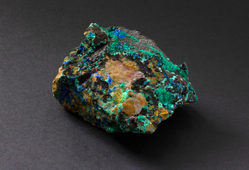 Very colorful specimen of Linarite with Brochantite from Chile. Brochantite is a sulfate mineral...