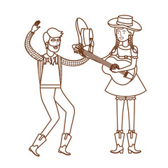 farmers couple with musical instrument