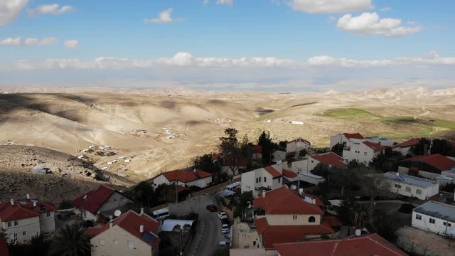 Houses Close to the desert Aerial view Drone shot of Houses Close to the desert in Israel city of Maale adumim