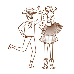 farmers couple with musical instrument