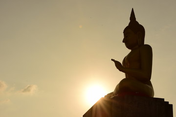 temple and buddha statue,Buddhist shadow with wisdom enlighten light spread.