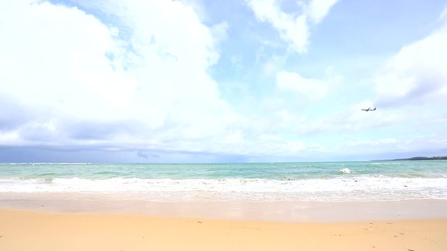 Good Weather On The Beach With Small Wave And Have Air Plane Fly Pass There. At Naiyang Beach In Phuket