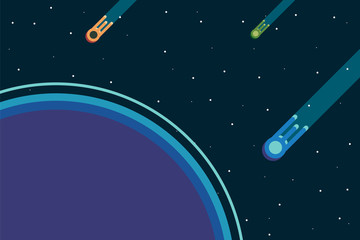 Alien ship and the space. Alien ship in the space near the planet. Adventure at universe. Vector illustration design.
