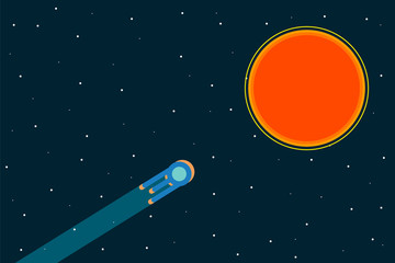 Alien ship and the space. Alien ship in the space near the planet. Adventure at universe. Vector illustration design.