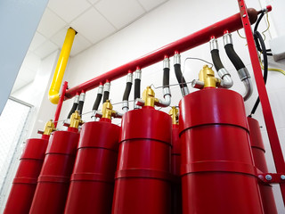 Gas extinguishing system. Industrial background.
