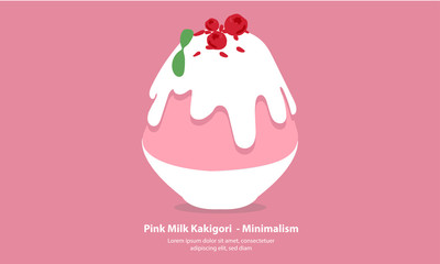 Pink Milk Kakikori Japanese Shaved Ice Dessert - Minimalism illustration Vector