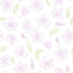Seamless pattern with pink plum flowers.