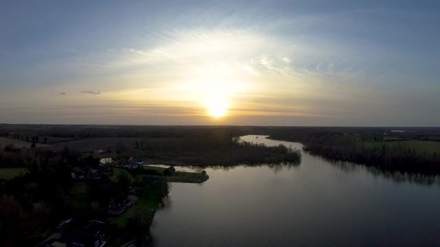 Aerial Drone Footage on a sunset over a Norfolk Broad